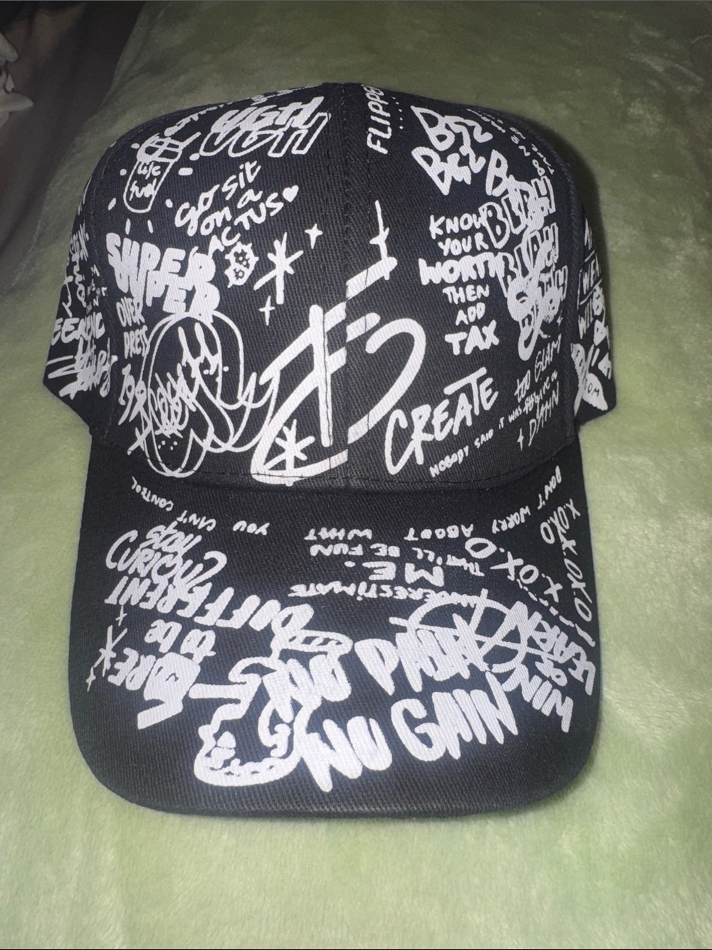SHEIN Black Baseball Cap with White Graffiti Print